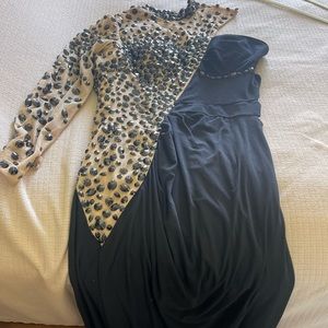 Sherry Hill gown worn twice. Long, one sleeve, open back.